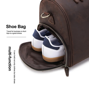 Genuine Leather Duffle <b>Bag</b> 30-<b>40L</b> Adjustable Strap Zipper Closure Men Casual Gym Travel <b>Bag</b> Solid Color Portable Design - Product Image 5