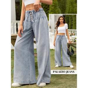 2025 femmes Stretch taille haute cordon taille élastique Flare Denim pantalon respirant maigre crayon mi large jambe conception - Product Image 5