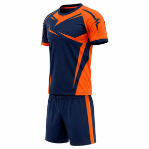 Ensemble de tenue de handball personnalisé pour hommes, col en V, bleu marine et orange, anti-humidité, pour équipes nationales et sportives, vente en gros - Product Image 4