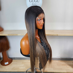 Certified GUGU HAIR Super Double Drawn Pre-Plucked Vietnamese Remy Hair Lace Front <b>Wig</b> Women Natural Brown Bone Straight <b>Long</b> - Product Image 3