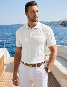 Camisa Polo Casual Aero Knit para Hombre, Texturizada, de Manga Corta, Elástica, para Golf, Vacaciones de Verano, Playa, con Cuello - Product Image 5