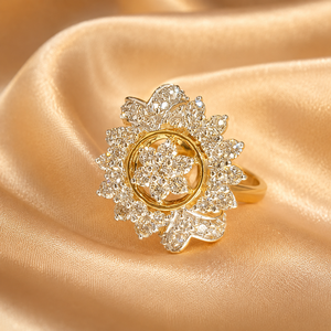 Luxury 14K <b>Gold</b> Women <b>Ring</b> with Floral Stone Cluster Premium Wedding Party Wear Jewelry Collection - Product Image 3