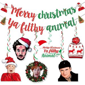 Decorazioni Natalizie 'Home Alone', Striscione 'Buon Natale' con Spirali Appese per Feste Natalizie - Product Image 1