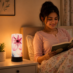Floral Glow Decorative Table Lamp Pink Flower Printed Bedside <b>Night</b> <b>Light</b> Modern LED Accent Lamp for Bedroom Living Room Home - Product Image 2