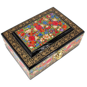 Hermosa caja organizadora ovalada de papel maché hecha a mano con accesorios florales, estuche decorativo para guardar objetos pequeños de la India. - Product Image 2