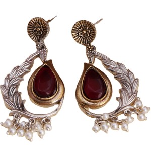 Pendientes de latón oxidado ARTS JEWELS con diseño de pera, engaste de bisel chapado en plata antigua, piedra Monalisa, estilo clásico, venta al por mayor - Product Image 1