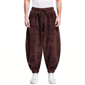 Pantalon de survêtement décontracté pour homme avec cordon de serrage à la taille, 100 % coton molletonné respirant, épais, pour l'hiver, style streetwear - Product Image 1