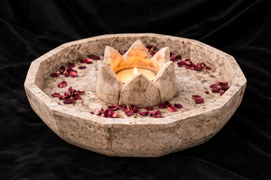 Cuenco de Piedra Travertino para Velas, Hecho a Mano, de Piedra Natural, Decorativo, Portavelas de Loto, Centro de Mesa Moderno, para Cumpleaños y Navidad - Product Image 4