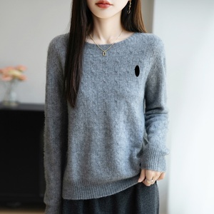 Suéter de Punto Blanco para Mujer, Manga Larga, Cuello Redondo, Color Sólido, Invierno, 100% Acrílico, Antipilling, Corte Regular - Product Image 4