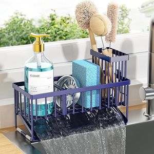 Organisateur d'évier en acier inoxydable 304 bleu marine, support pour éponge et brosse, pour ustensiles et accessoires de nettoyage ménager de cuisine - Product Image 4