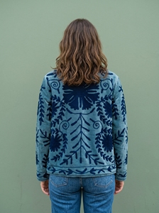 Blue Floral Embroidered <b>Velvet</b> Cotton Breathable Woven <b>Jacket</b> Suzani Style Outerwear <b>for</b> <b>Women</b> - Product Image 4