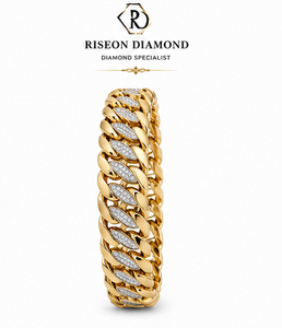 Bracelet gourmette en or jaune 18 carats avec accent diamant central, finition polie, chaîne épaisse et audacieuse, bijoux de luxe pour homme style hip-hop - Product Image 4