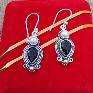 Boucles d'oreilles en perles d'onyx noir, en argent Sterling 925, bijoux faits à la main, élégants, cadeau pour femmes, fête, mariage, mode - Product Image 2
