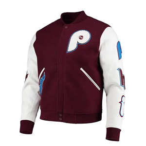 Chaqueta Universitaria Personalizada en Color Granate y Blanco, Cuerpo de Lana, Mangas de Cuero, Parche de Chenille, Chaqueta Letterman, Proveedor de Marca Privada OEM - Product Image 5