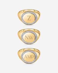 Diamond Initial Signet <b>Ring</b> Pave Personalised Engraved Letter Pinky Finger Statement <b>Ring</b> <b>Name</b> Wholesale 10k 14k 18k Solid Gold - Product Image 3
