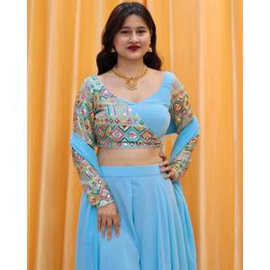 Blusa Plazzo de poliéster y Dupatta con trabajo de hilo y lentejuelas para Salwar Kameez de fiesta - Product Image 5