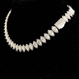 Hip Hop Bling Jewelry 925 Sterling <b>Silver</b> Marquise Cut Diamond <b>Tennis</b> Chains Custom Marquise Diamond <b>Tennis</b> <b>Necklace</b> - Product Image 1