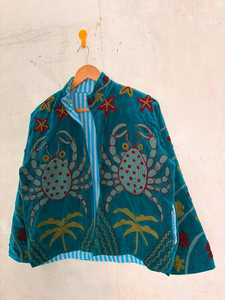 Chaqueta de Terciopelo Sea Garden Exclusiva, Bordada a Mano, Inspirada en Suzani, con Motivo de Cangrejo, Estilo Boho, para Invierno - Product Image 3