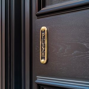 Plaque de porte en laiton massif artisanale, vintage, noire et dorée, gravée PUSH, pour porte d'entrée, bureau, hôtel, restaurant - Product Image 5
