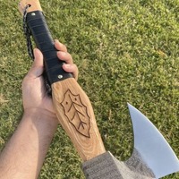 OEM Handgefertigte Industrielle Axt mit Flacher Rückseite, Geschmiedete Stahlklinge, Holzgriff, Blatt-Gravur, DIY Tomahawk, Brennholzspaltaxt