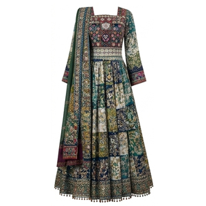 Vestido tradicional largo hasta el suelo para mujer, Salwar Kameez de algodón, estilo maxi, holgado, para bodas, con estampado digital, estilo afgano Kuchi. - Product Image 1