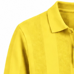 Pull Polo Tricoté à Manches Longues pour Homme Jaune Bébé, Motif Rayures Verticales Texturées, Poignets Côtelés, Mode Décontractée Premium - Product Image 6