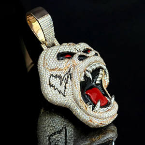 Colgante con diseño de cara de gorila con incrustaciones de moissanita, chapado en rodio, plata de ley 925, joyería hip hop para hombres y mujeres - Product Image 2