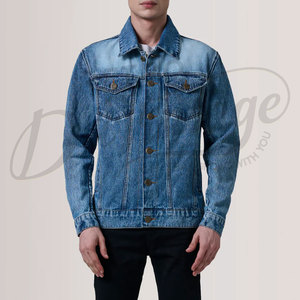 Veste en jean bleu moyen personnalisée pour homme, coupe slim, délavée, en coton, style décontracté, multi-poches, streetwear, manteau d'extérieur - Product Image 2