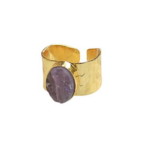 Wholesale Raw Amethyst Natural Stone Statement <b>Ring</b> <b>Gold</b> Plated Semi-Precious Adjustable Designer Bulk - Product Image 2