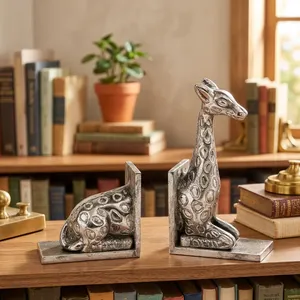 Lot de 2 serre-livres girafe en aluminium, sculptures d'animaux décoratives en métal, pour bibliothèque et bureau - Product Image 3