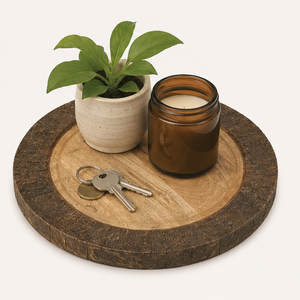 Assiettes de présentation en bois de manguier naturel avec bordure rustique effet écorce, écologiques, rondes, artisanales, pour la table et les événements spéciaux - Product Image 5