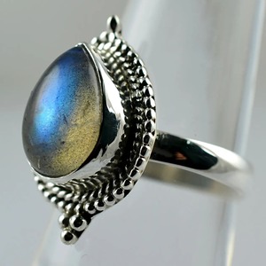 <b>Labradorite</b> <b>Ring</b> 925 Sterling Silver Handmade Boho Statement Promise Jewelry for Women Natural Pear Shape Gemstone Jewelry - Product Image 3
