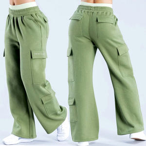 Pantalones Deportivos Cargo de Alta Calidad, 100% Algodón, Felpa Francesa, Cintura Elástica, Transpirables, para Mujer, 8 Bolsillos, Estilo Jogger, Ropa Casual - Product Image 1