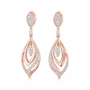 Pendientes de Oro Rosa con Diamantes en Forma de Gota, Corte Marquesa, Engaste de Canal, Joyería de Lujo para Boda de Mujer - Product Image 5