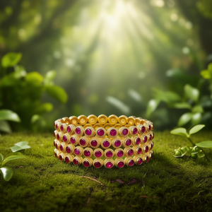 Antique <b>Ruby</b> Studded Stainless Steel Cuff Bangles - Product Image 2