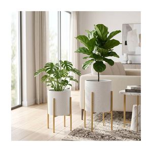 Ensemble de vases à plantes en métal texturé blanc moderne avec pieds dorés 19 23 pouces - Product Image 3