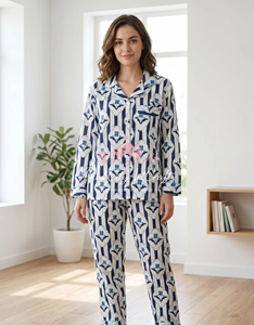 Premium Cotton Handblock Printed Floral Summer Pajama Set for Women Soft Breathable Quick Dry Long Sleeve Shirt and Trouser - Product Image 3