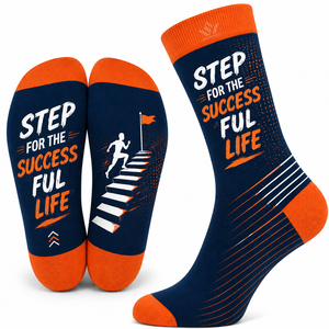 Step For The Successful Life Mens Crew <b>Socks</b> <b>Black</b> Yellow Digital Print Breathable Knitted Cotton Polyester Spandex Spring - Product Image 5