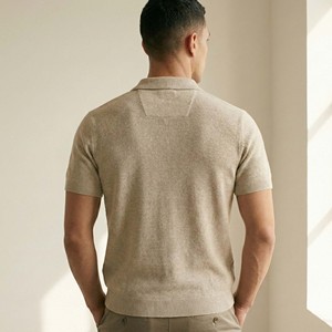 Premium 100% Cotton <b>Waffle</b> Knit Print for <b>Shirt</b> Men Short Sleeve Beige Relaxed Fit Streetwear Casual Vintage Knitted OEM - Product Image 6