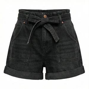 Pantalones Cortos Vaqueros de Mujer con Lazo en la Cintura, Estampado Vintage, Pantalones de Mezclilla Lavada para Niñas, Prendas de Moda Premium - Product Image 1