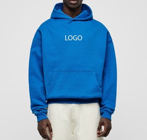 Royal Blue Oversized Hoodies 485 GSM 100% Cotton Fleece Drop Shoulder Boxy <b>Pullover</b> <b>Men</b> Custom Logo Streetwear Bulk Production - Product Image 3
