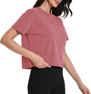 Women Solid Color Gym <b>Crop</b> <b>Top</b> Short Sleeve Pink Workout Wear - Product Image 5