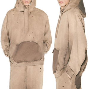 Sweat-shirts thermiques surdimensionnés effet délavé avec logo personnalisé, épaules tombantes, 100 % coton, respirants pour hommes – En promotion - Product Image 6