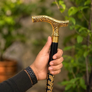 Bastón de Caminar con Mango de Metal Floral, Eje de Madera Negra, Elegante Bastón de Caballero, Bastón Tallado Vintage, Regalo para Hombres, Clásico - Product Image 1