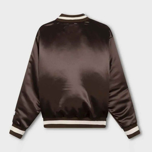 Oversized Satin Varsity Bomber <b>Jacket</b> Unisex Snap Button Stripe Rib Knit Collar Streetwear Custom OEM Wholesale Supplier - Product Image 2