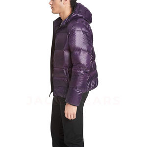 Chaqueta Acolchada con Capucha para Hombre, Color Morado, Rellena de Plumón, Resistente al Viento, Informal, para Invierno, con Cierre de Cremallera, Corte Regular, Color Sólido - Product Image 2