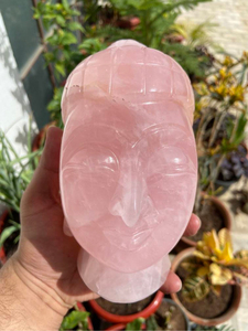 Rose Quartz <b>Buddha</b> <b>Head</b> Statue Hand Carved Crystal Sculpture OEM ODM Manufacturer Environmentally Friendly Feng Shui Religious - Product Image 1