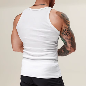 <b>Men's</b> <b>White</b> Ribbed Sleeveless Tank Top O-Neck Casual Knitted <b>Vest</b> Solid Color Basic Undershirt - Product Image 3