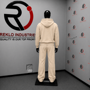 Ensemble de survêtement beige clouté pour homme – Hoodie zippé et pantalon – Tenue décontractée streetwear – Survêtement de jogging personnalisé en gros – Vêtements de sport 100 % coton - Product Image 4