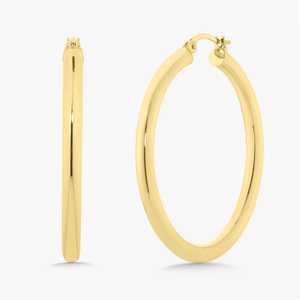 3mm Thick Large <b>Gold</b> Hoop Earring 14k 18k <b>Solid</b> <b>Gold</b> Minimalist Modern Elegant Statement Hollow Lightweight <b>Huggies</b> Fine Jewelry - Product Image 1